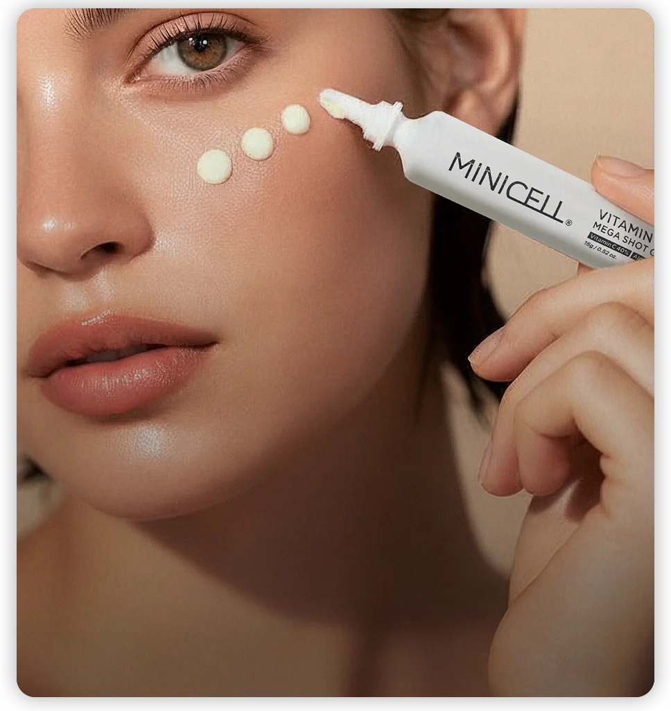 minicell vitamina c en rostro iluminado y sano